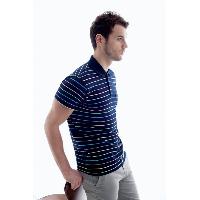 Men's Short Sleeve Polo Collar Stripped Pattern Pique Casual Polo Shirt