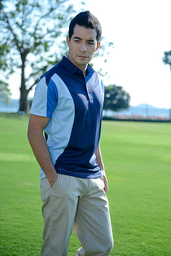 Navy Shirt Collar Short Sleeve Button Front Closure Men's Golf Shirt