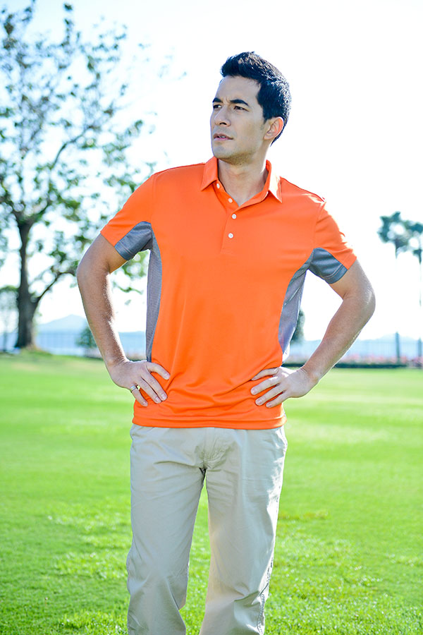 Orange Shirt Collar Short Sleeve Button Front Closure Men's Golf Shirt