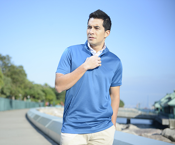 Blue / White Shirt Collar Short Sleeve Button Front Closure Men's Golf Shirt