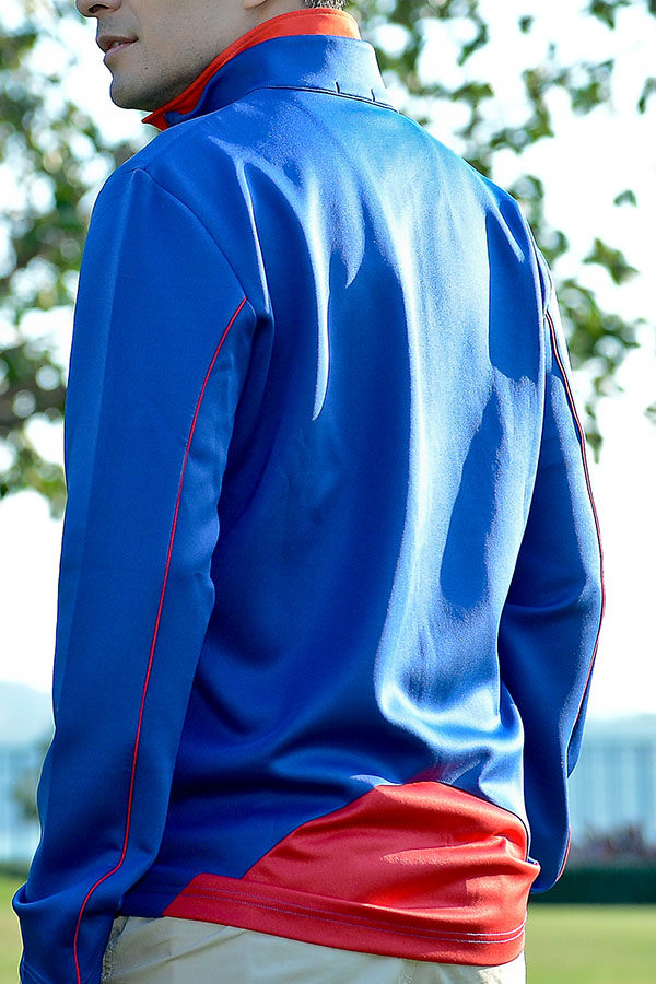 Navy Stand Collar Long Sleeve Spell Color Outdoor Sport Men's Golf Interlock Jacket