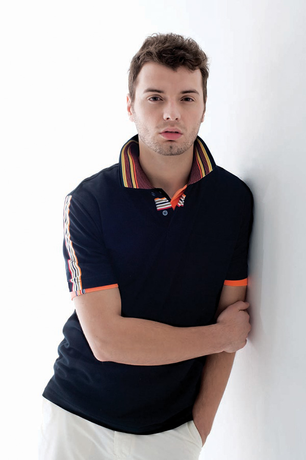 Men's Short Sleeve Polo Collar Stripped Pattern Pique Casual Polo Shirt