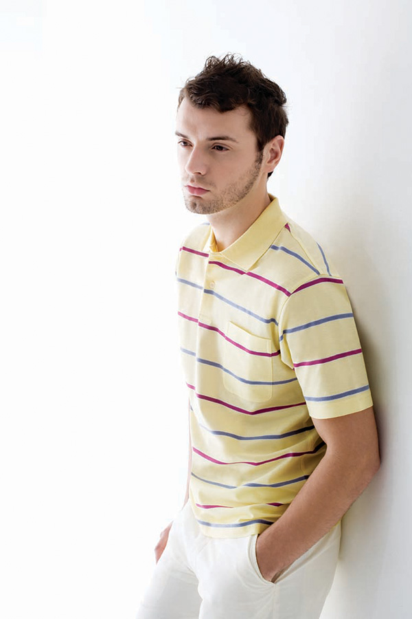 Men's Short Sleeve Polo Collar Stripped Pattern Pique Casual Polo Shirt