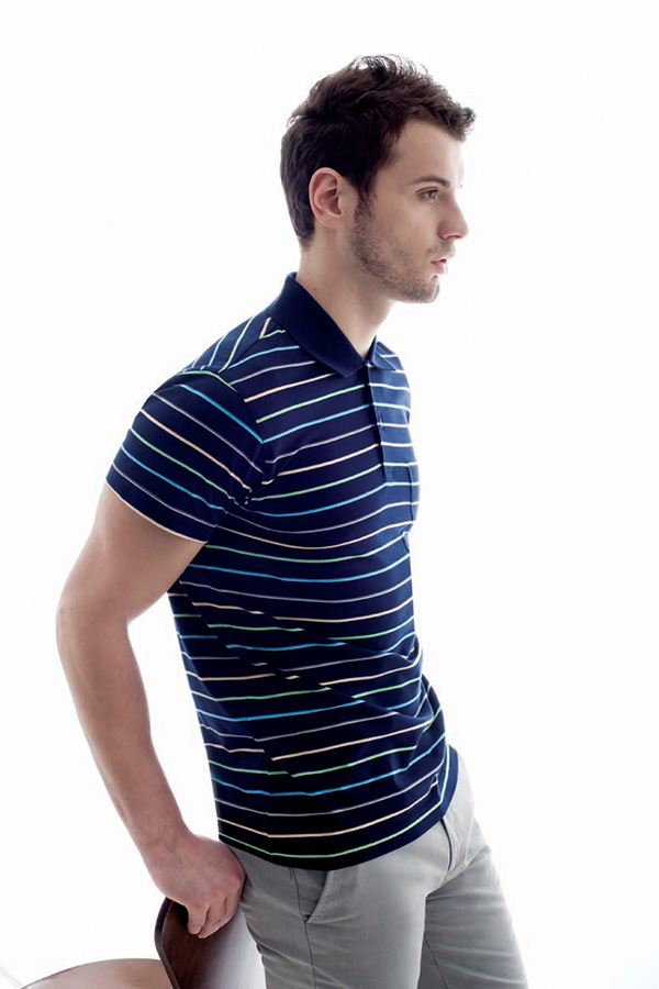 Men's Short Sleeve Polo Collar Stripped Pattern Pique Casual Polo Shirt