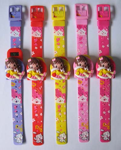 Plastic LCD pop-up girl kids watch