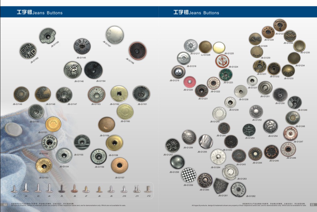 Sell Jeans button, Snap button, Rivet/stud/ eyelets etc