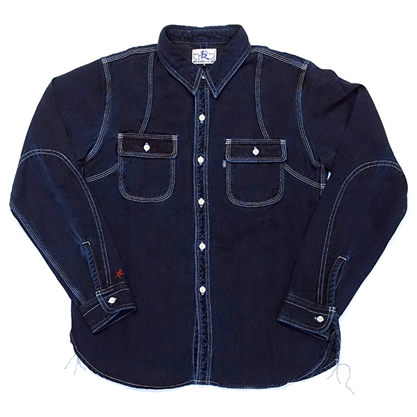 Men's 100% Cotton Button Closure Shirt Collar Long Sleeve Woven Indigo Work Shirt