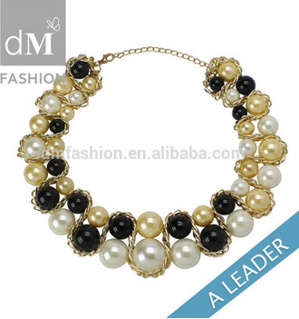 Fashion Jewelry Strands Necklace With White Pearl And Black Beads Chokers Necklaces