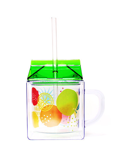 15oz Double Wall Cubic Mug with Milk Box Lid and Straw